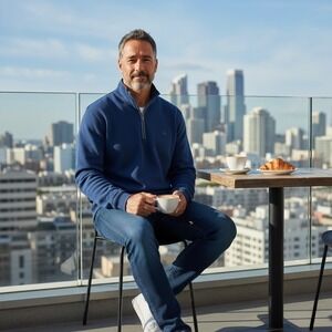 Tommy Bahama Mens Large Blue 100% Pima Cotton Quarter Zip Pullover Sweater L